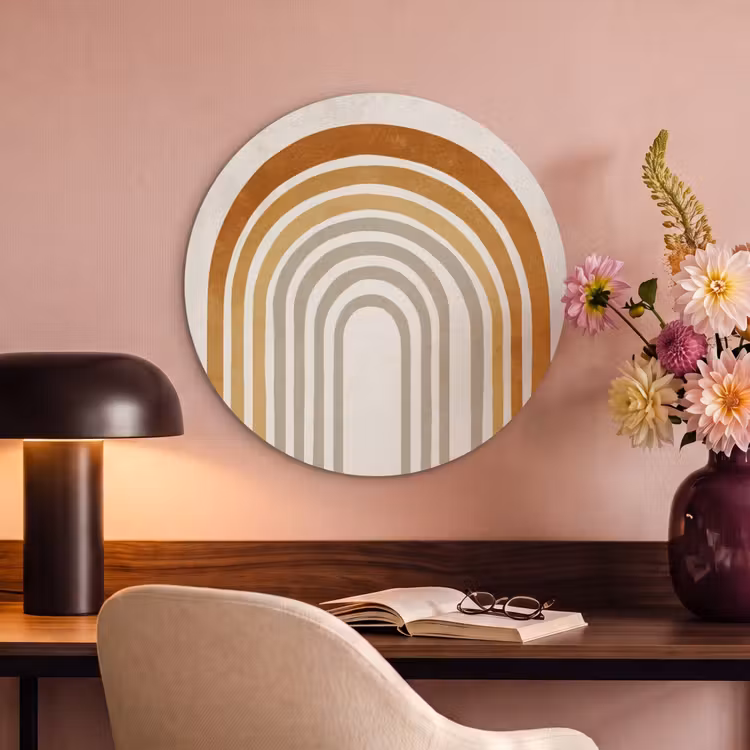 Akoestisch schilderij rond - Minimalistisch - Boog - Lijnen - Beige — 2
