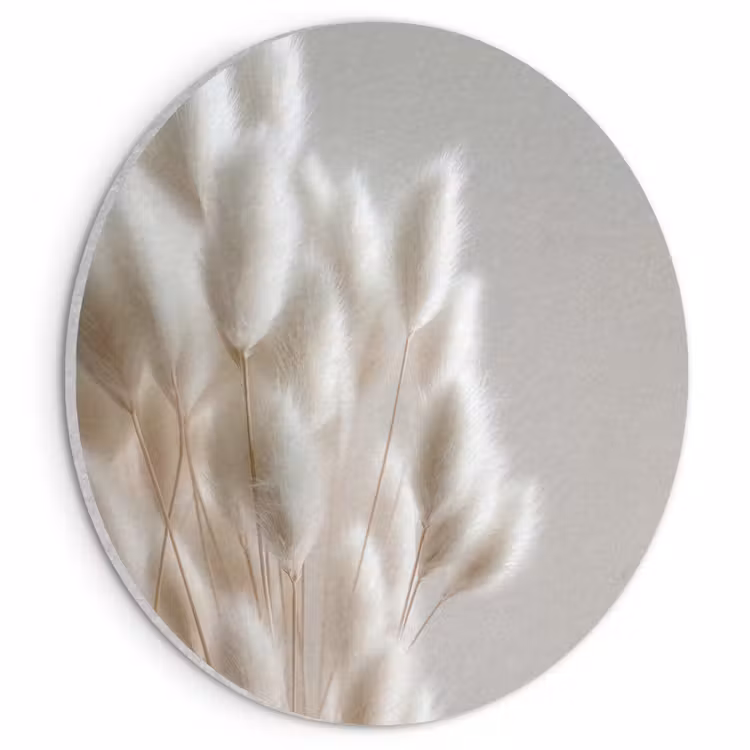 Akoestisch schilderij rond - Pluimen - Beige - Minimalistisch — 1