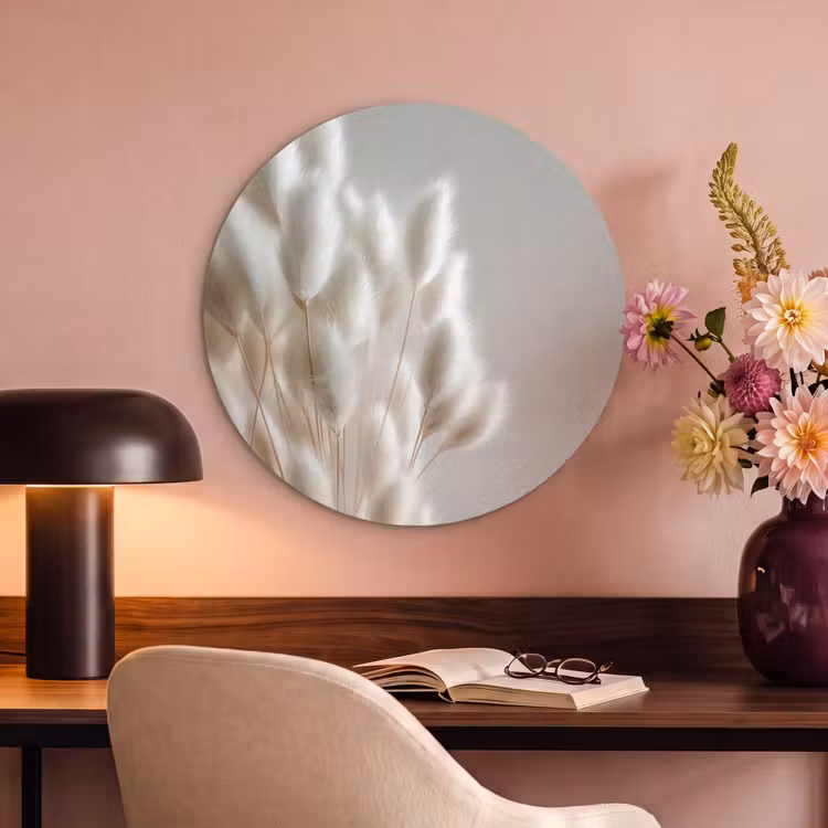 Akoestisch schilderij rond - Pluimen - Beige - Minimalistisch — 2