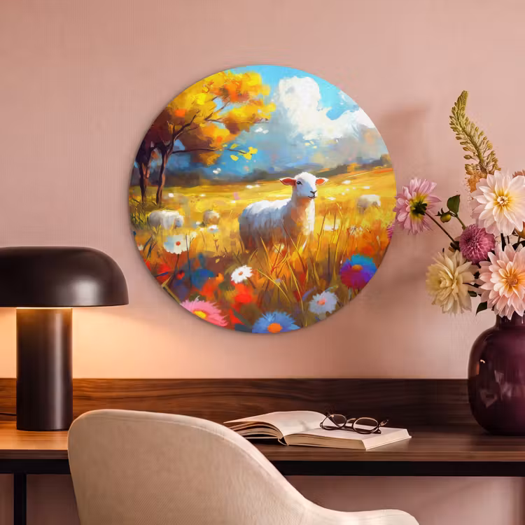 Akoestisch schilderij rond - Schaap - Weide - Bloemen — 2
