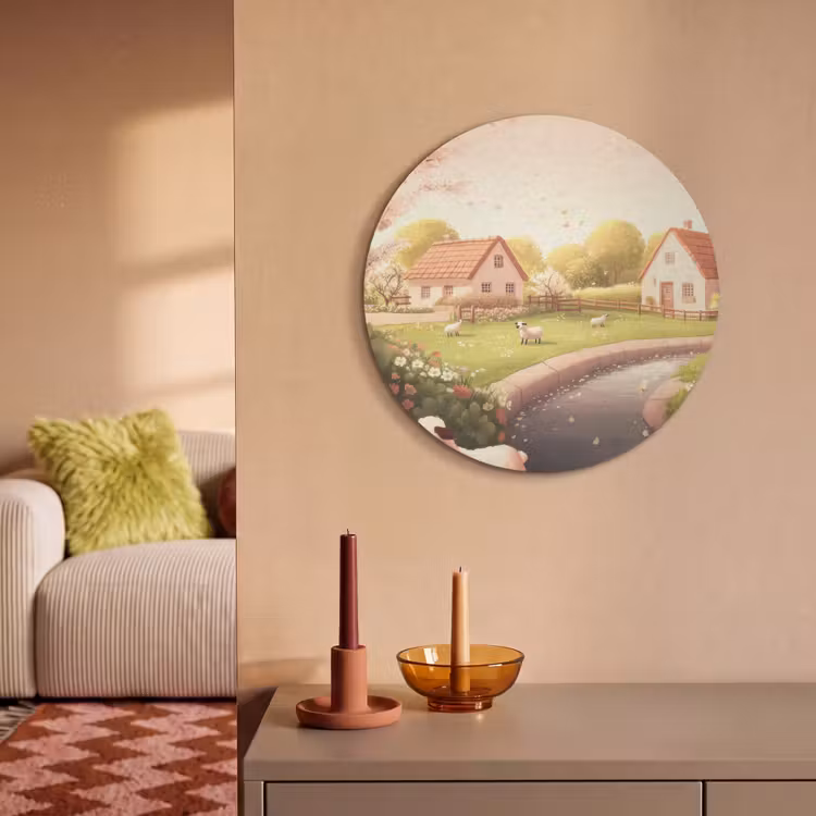 Akoestisch schilderij rond - Schapen - Huisje - Platteland — 3
