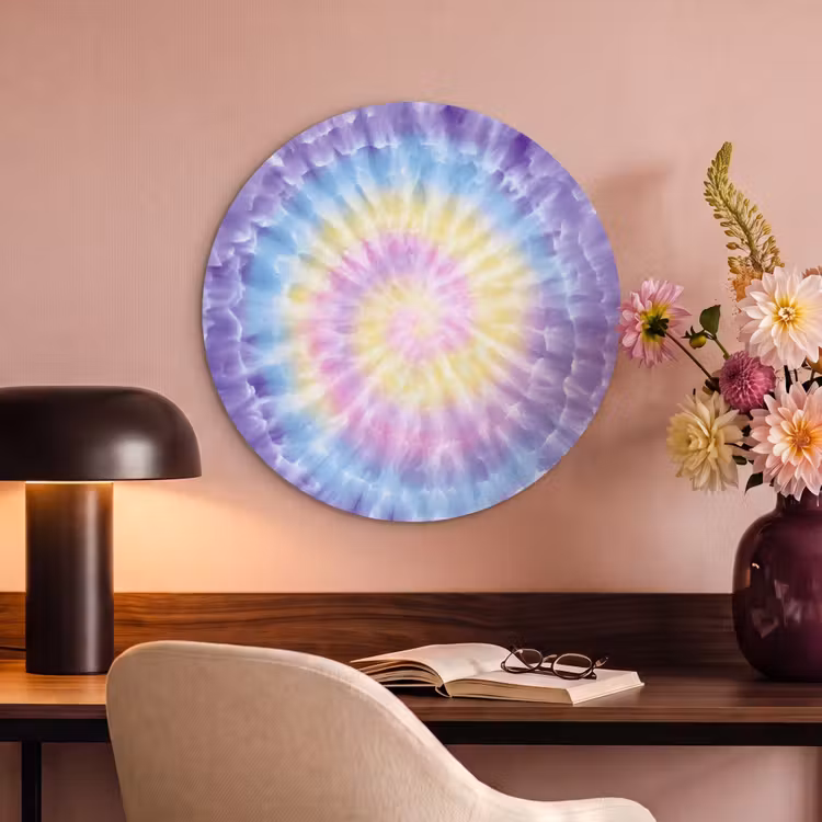 Akoestisch schilderij rond - Spiraal - Tie dye - Pasteltinten — 2