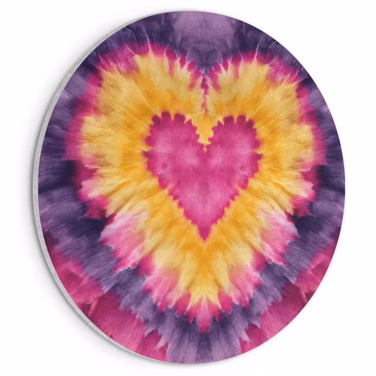 Akoestisch schilderij rond - Tie dye - Hartvorm - Vlammen - Oranje — 1
