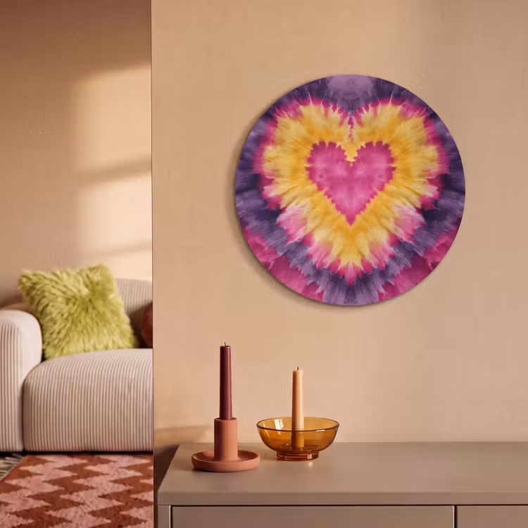 Akoestisch schilderij rond - Tie dye - Hartvorm - Vlammen - Oranje — 3