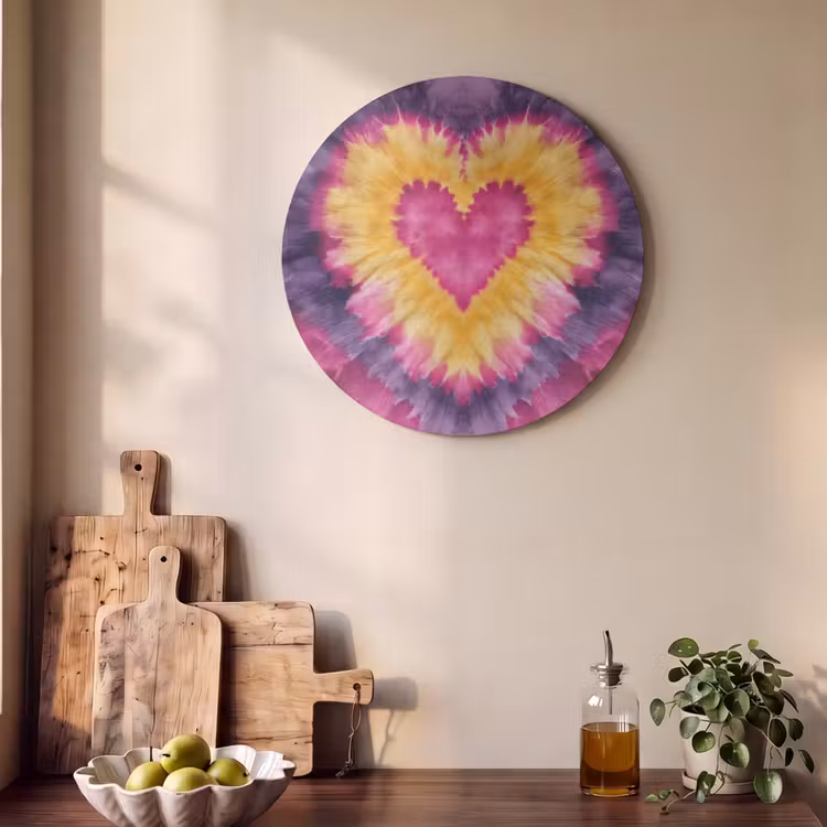 Akoestisch schilderij rond - Tie dye - Hartvorm - Vlammen - Oranje — 4