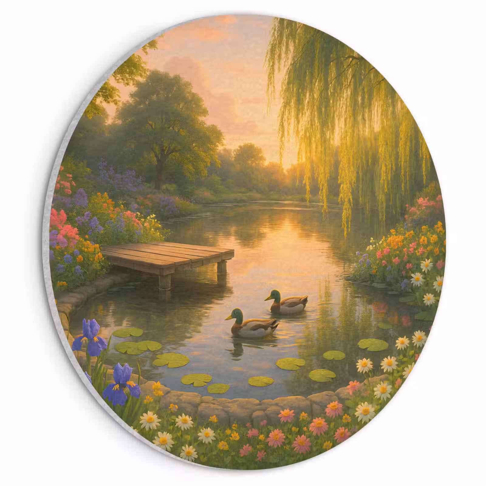 Akoestisch schilderij rond - Eenden - Vijver - Bloemen — 1