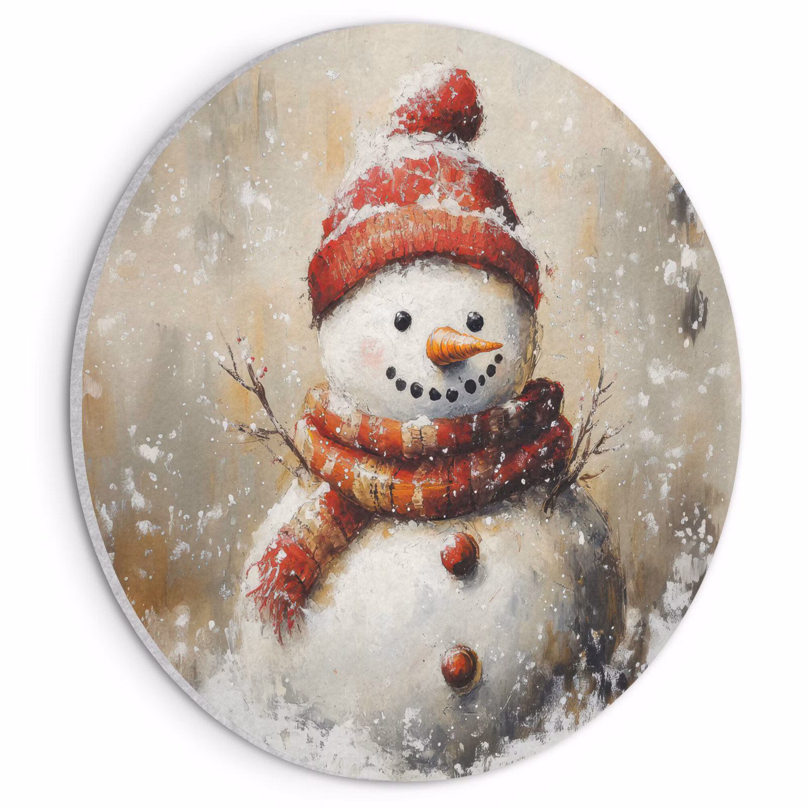 Akoestisch schilderij rond - Sneeuwpop - Winter - Sneeuw - Beige — 1
