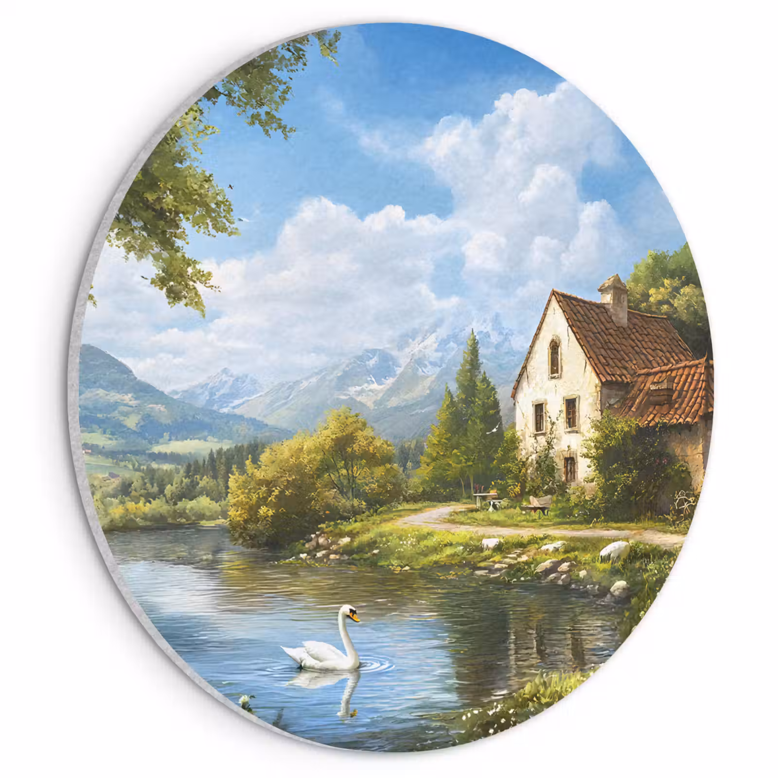 Akoestisch schilderij rond - Zwaan - Bomen - Rust — 1