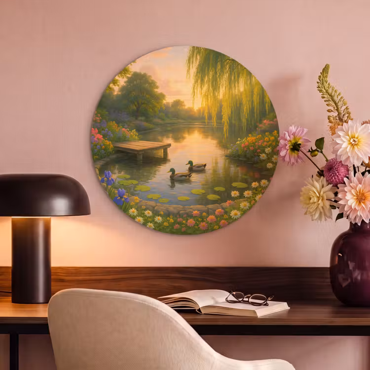 Akoestisch schilderij rond - Eenden - Vijver - Bloemen — 2