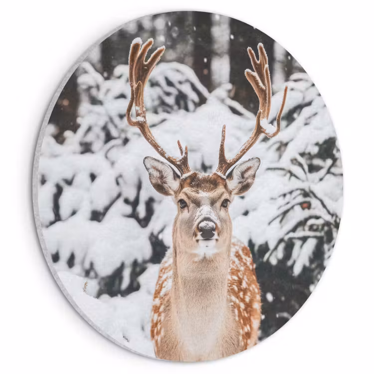 Akoestisch schilderij rond - Hert - Sneeuw - Winter - Bos - Dieren — 1