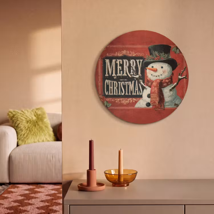 Akoestisch schilderij rond - Klassiek - Kerstgroet - Sneeuwpop - Rood — 3