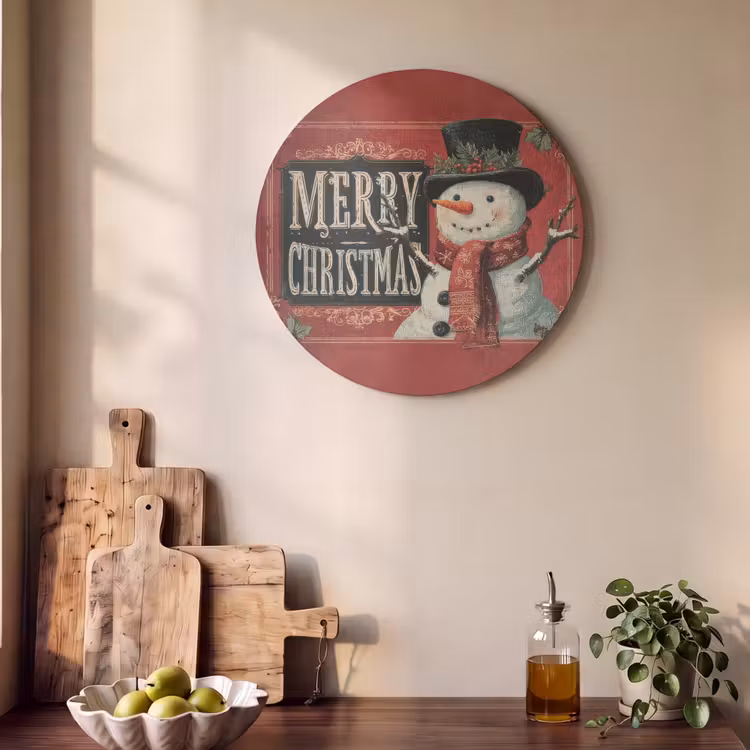 Akoestisch schilderij rond - Klassiek - Kerstgroet - Sneeuwpop - Rood — 4