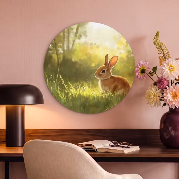 Akoestisch schilderij rond - Konijn - Zonlicht - Bos — 2