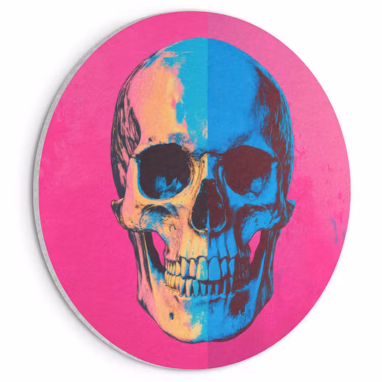 Akoestisch schilderij rond - Neon - Blauw - Pop-art - Schedel — 1