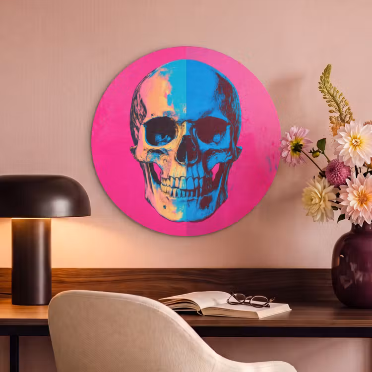Akoestisch schilderij rond - Neon - Blauw - Pop-art - Schedel — 2