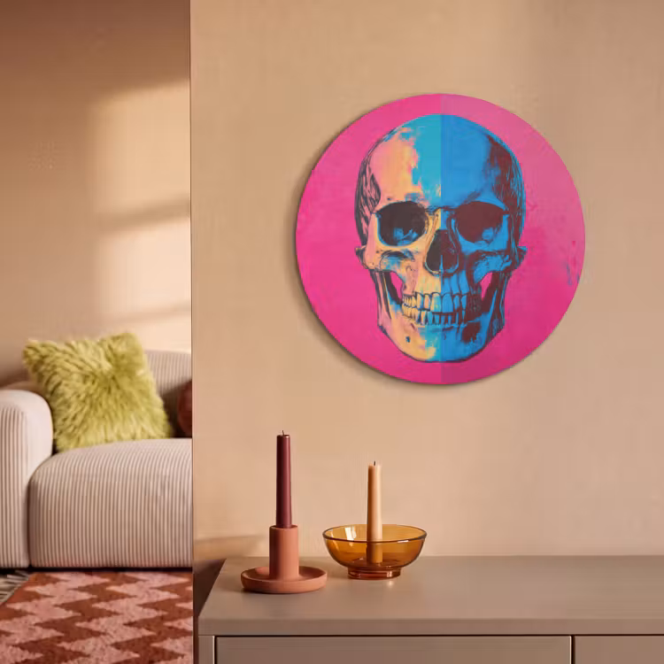 Akoestisch schilderij rond - Neon - Blauw - Pop-art - Schedel — 3