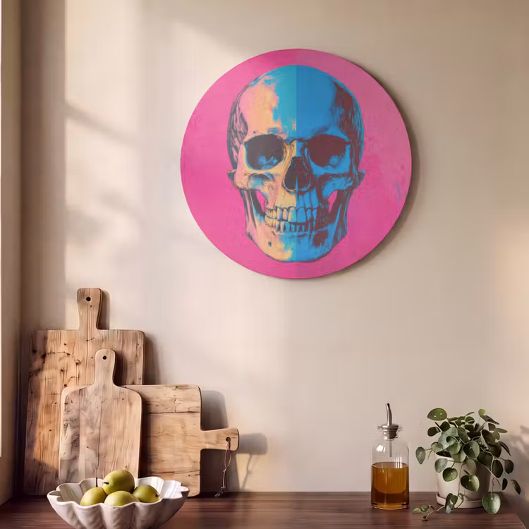 Akoestisch schilderij rond - Neon - Blauw - Pop-art - Schedel — 4