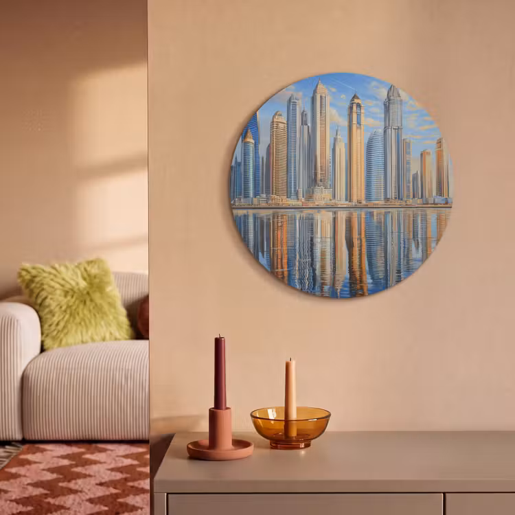 Akoestisch schilderij rond - Skyline - Wolkenkrabbers - Water - Blauw — 3