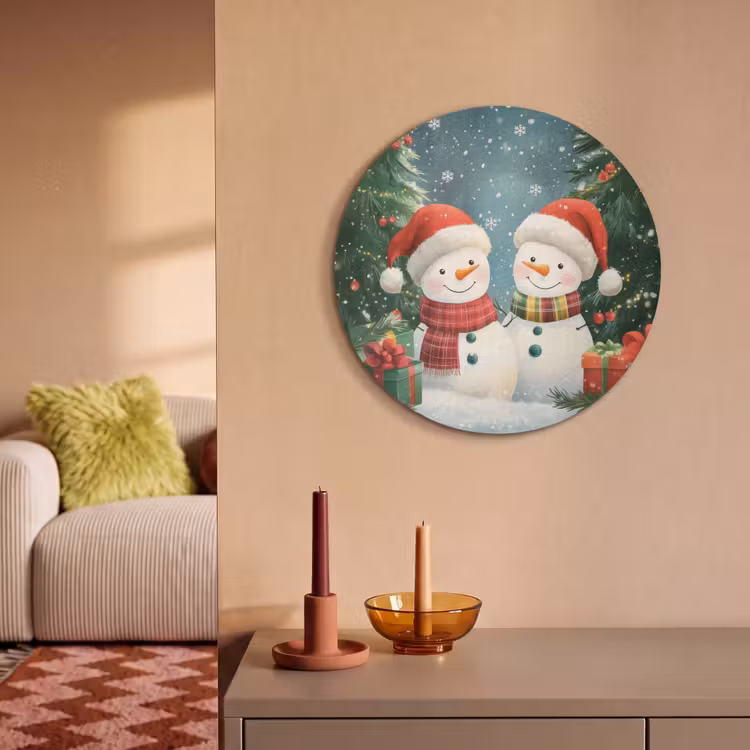 Akoestisch schilderij rond - Sneeuwpop - Kerstsneeuw - Groen - Rood — 3