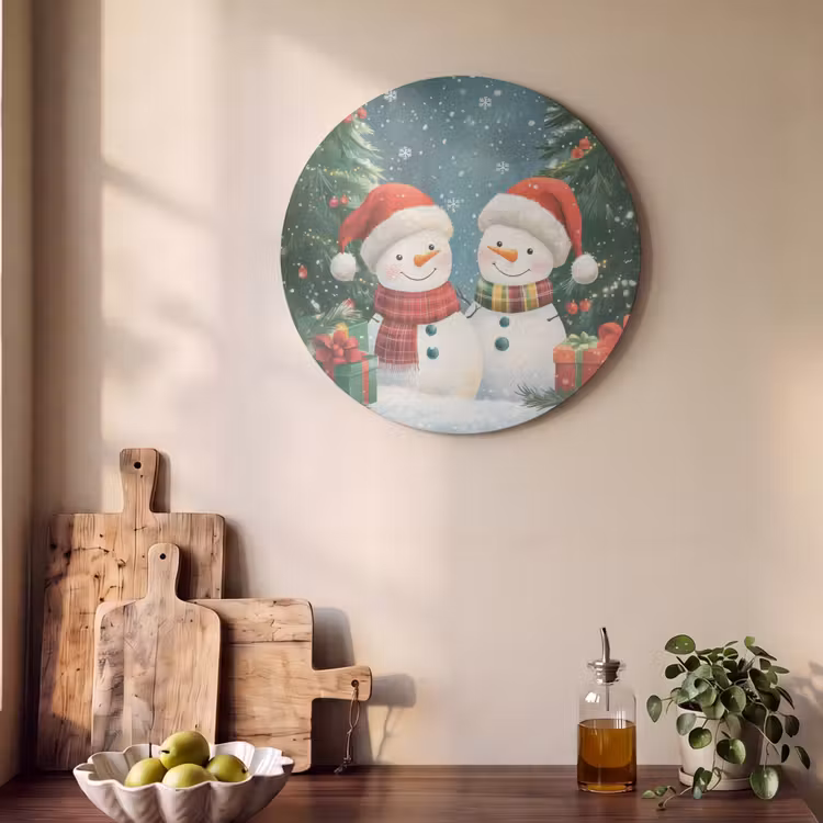 Akoestisch schilderij rond - Sneeuwpop - Kerstsneeuw - Groen - Rood — 4