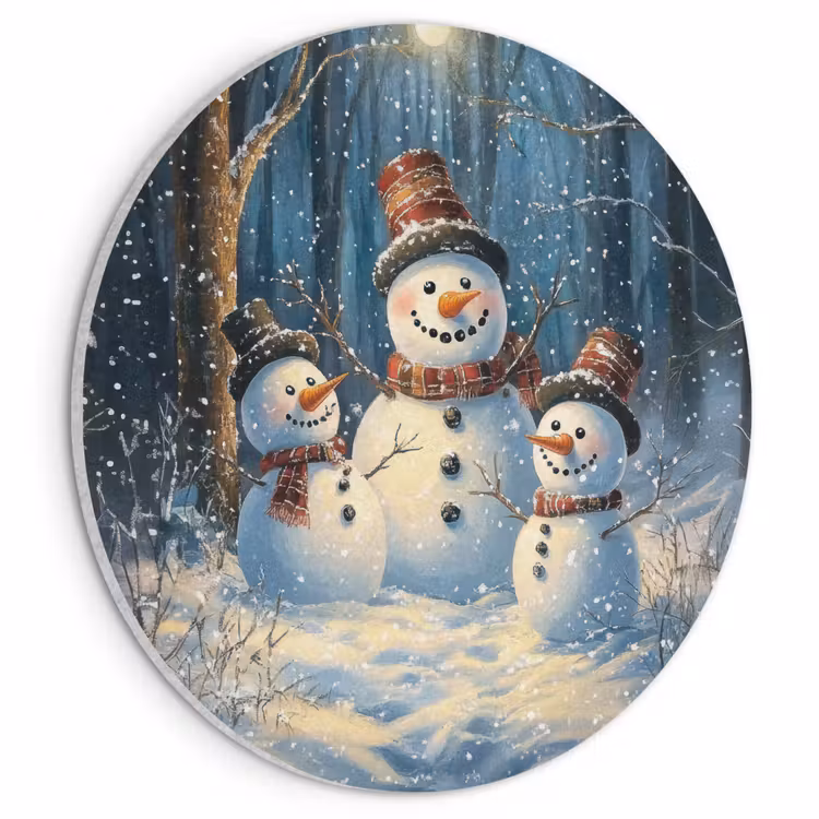 Akoestisch schilderij rond - Sneeuwpop - Sneeuw - Winter - Bos — 1