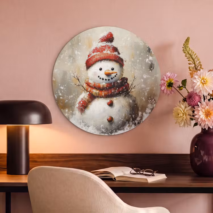 Akoestisch schilderij rond - Sneeuwpop - Winter - Sneeuw - Beige — 2