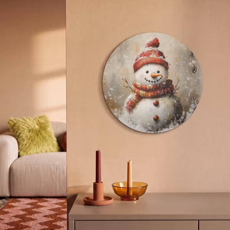 Akoestisch schilderij rond - Sneeuwpop - Winter - Sneeuw - Beige — 3