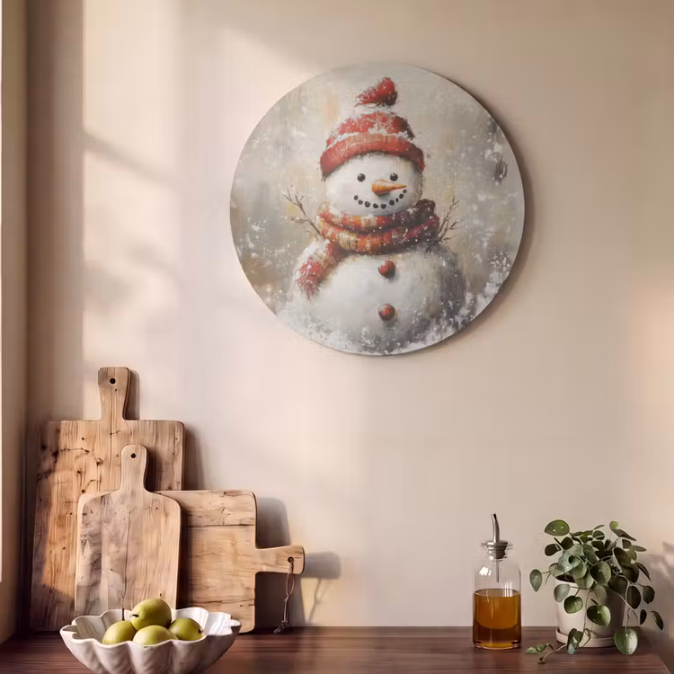 Akoestisch schilderij rond - Sneeuwpop - Winter - Sneeuw - Beige — 4