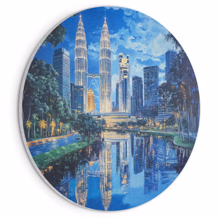 Akoestisch schilderij rond - Stad Kuala Lumpur - Skyline - Wolkenkrabbers - Water — 1