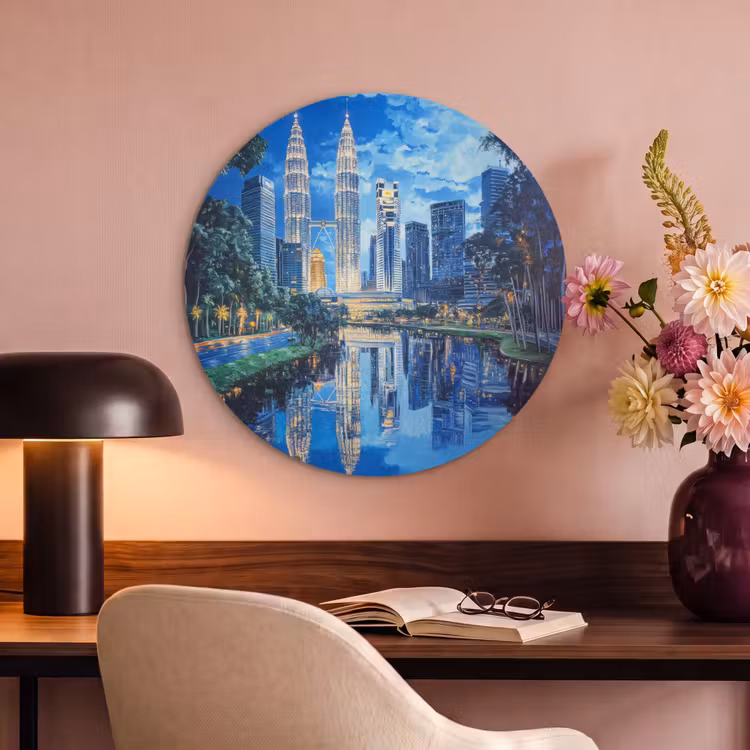 Akoestisch schilderij rond - Stad Kuala Lumpur - Skyline - Wolkenkrabbers - Water — 2