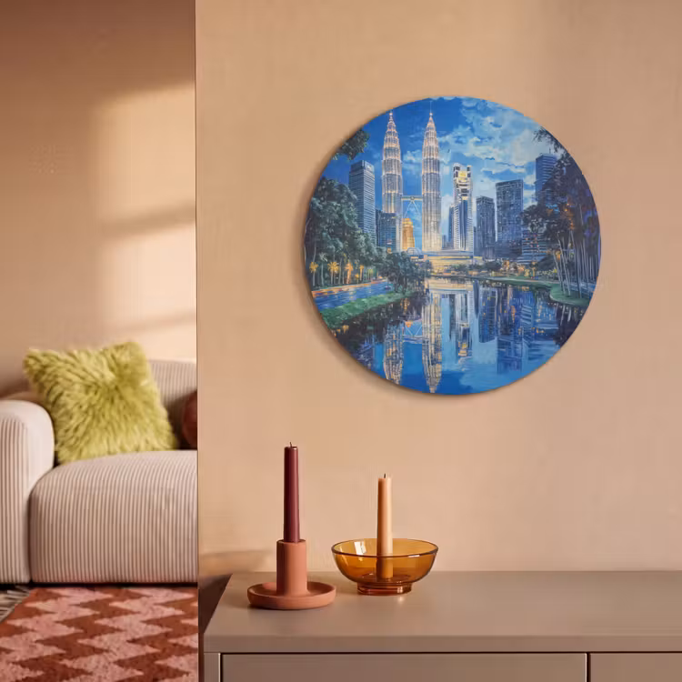 Akoestisch schilderij rond - Stad Kuala Lumpur - Skyline - Wolkenkrabbers - Water — 3