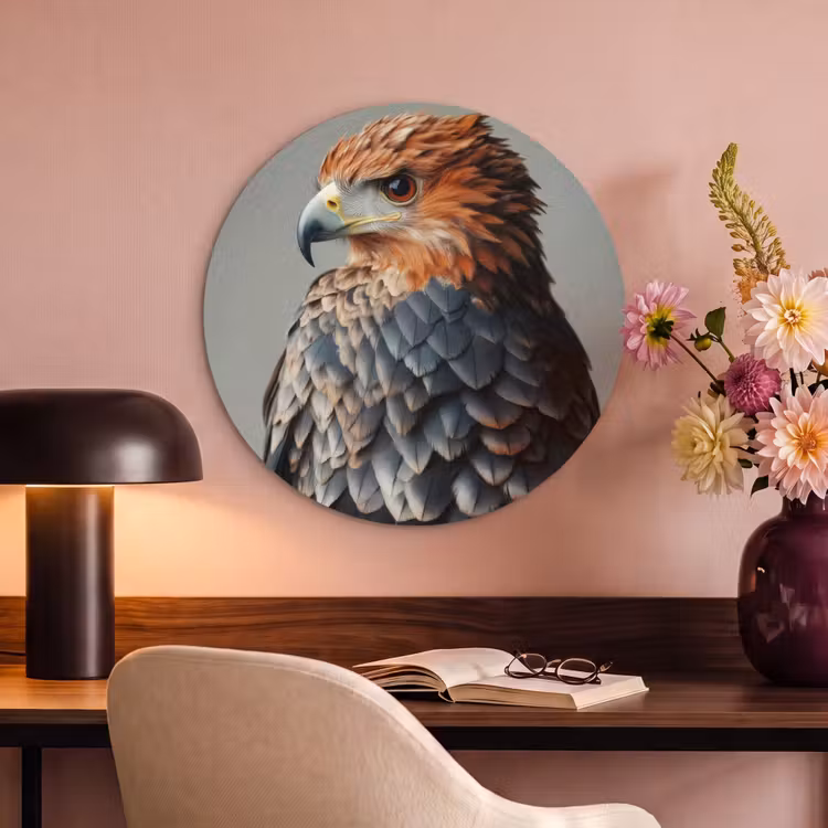 Akoestisch schilderij rond - Vogel - Realistisch - Veren - Bruin — 2