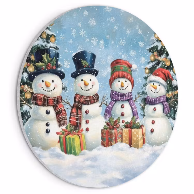 Akoestisch schilderij rond - Vrolijk -  Sneeuw - Kleurrijk — 1