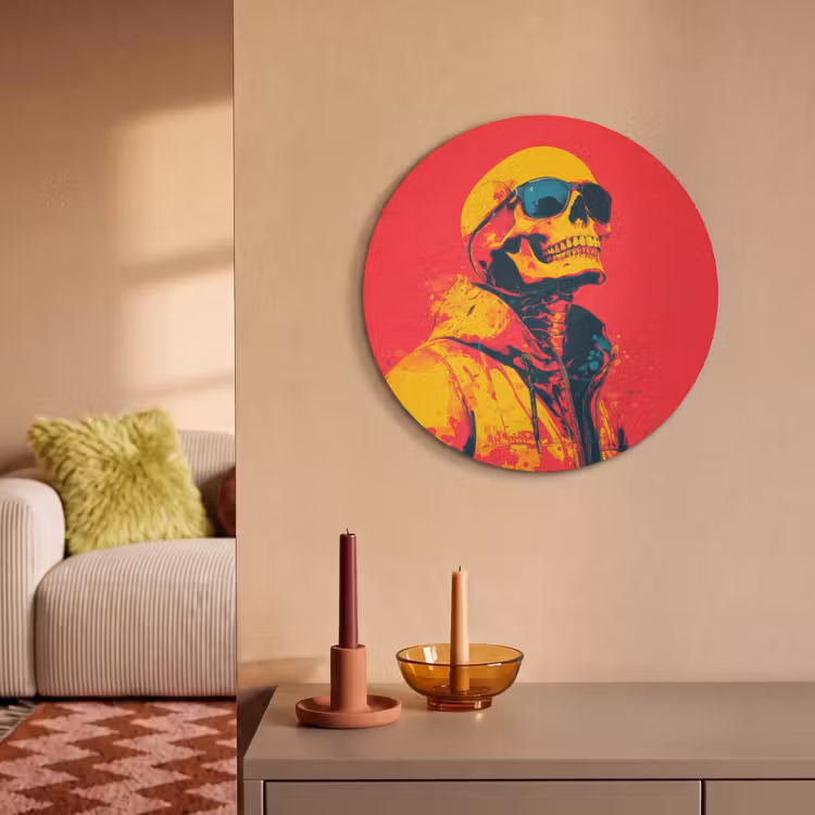 Akoestisch schilderij rond - Zonnebril - Schedel - Jas - Rood — 3