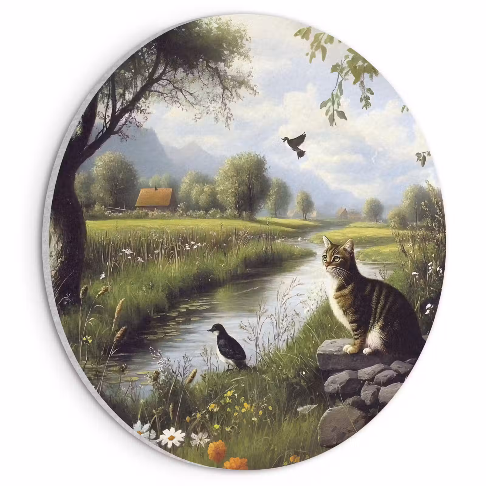 Akoestisch schilderij rond - Kat - Beekje - Weide — 1