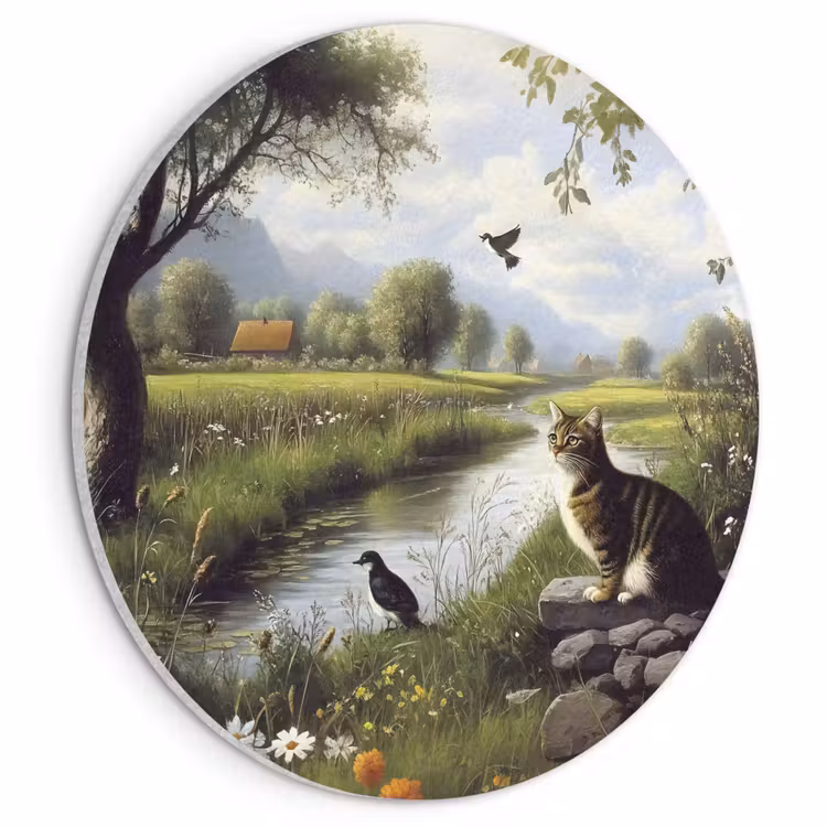 Akoestisch schilderij rond - Kat - Beekje - Weide — 1
