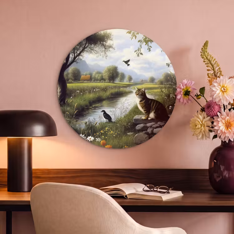 Akoestisch schilderij rond - Kat - Beekje - Weide — 2