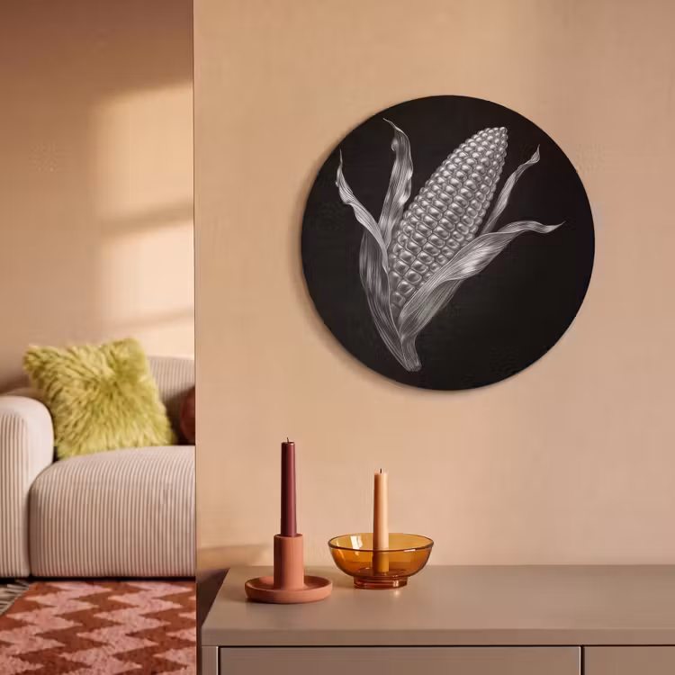 Akoestisch schilderij rond - Maïskolf - Glanzend metaal - Elegant — 3