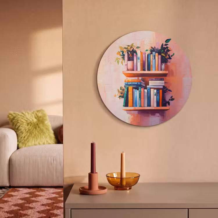 Akoestisch schilderij rond - Planken - Boeken - Bladeren — 3