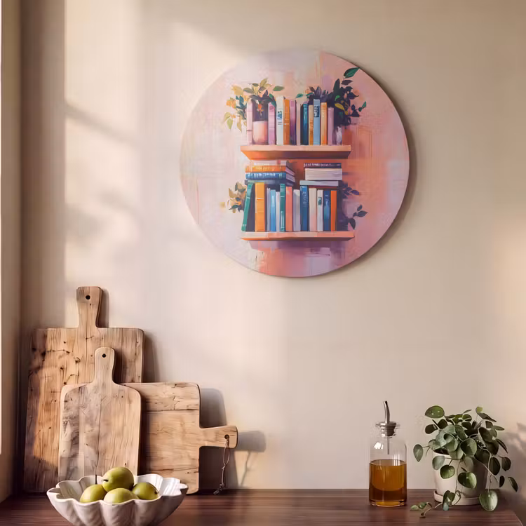Akoestisch schilderij rond - Planken - Boeken - Bladeren — 4