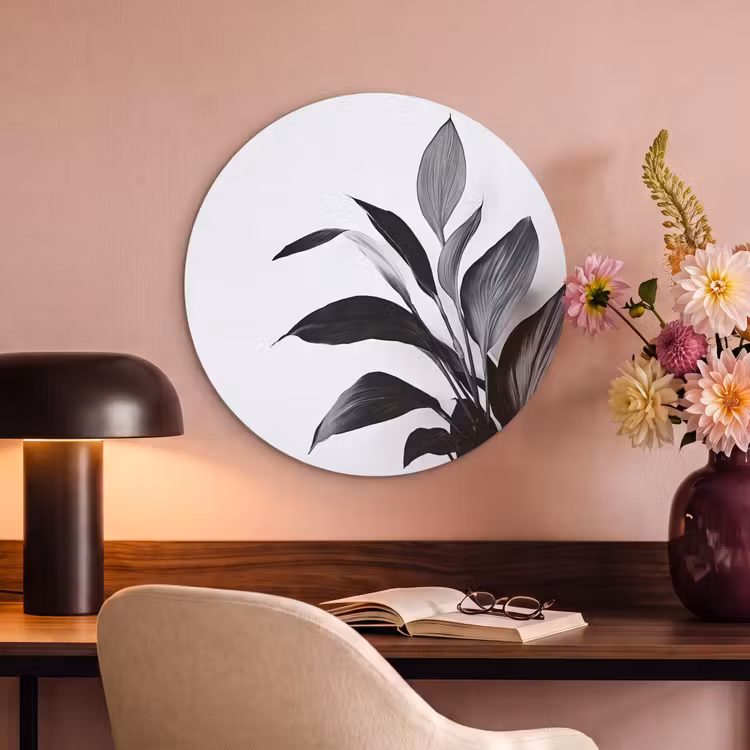 Akoestisch schilderij rond - Plant - Bladeren - Minimalistisch - Zwart — 2