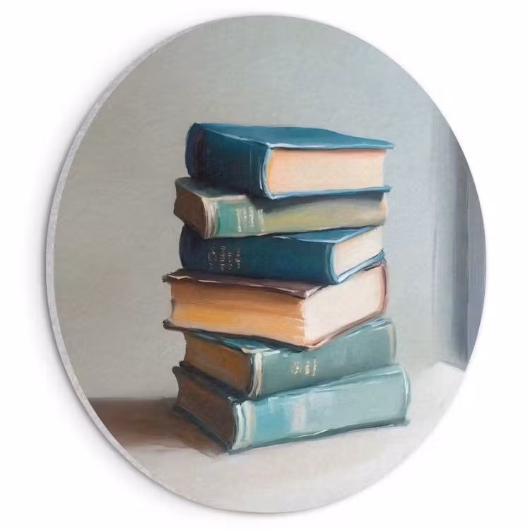 Akoestisch schilderij rond - Stapel - Boeken - Groen - Daglicht — 1