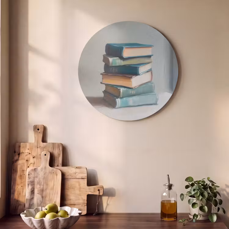 Akoestisch schilderij rond - Stapel - Boeken - Groen - Daglicht — 4
