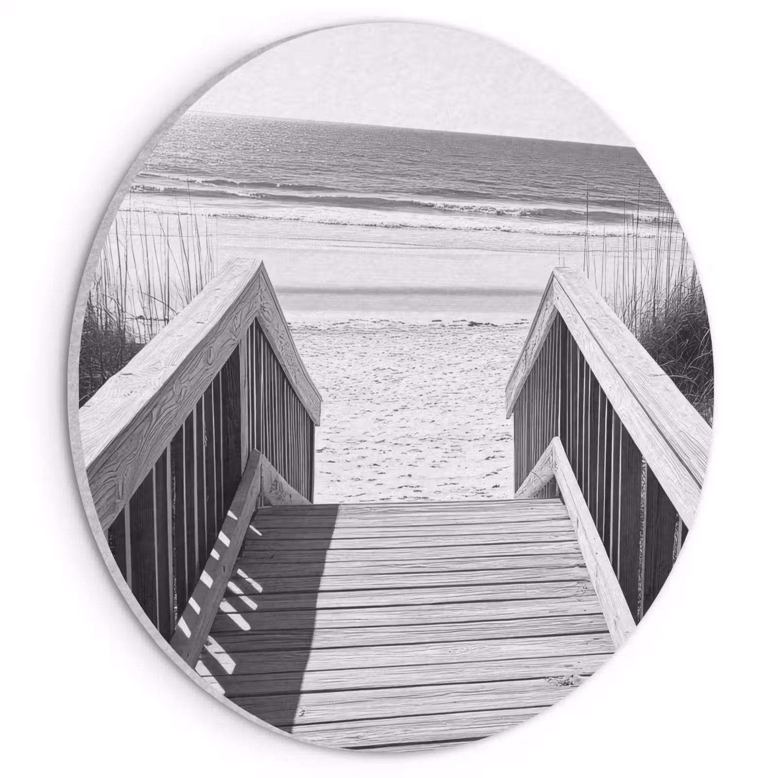 Akoestisch schilderij rond - Loopbrug - Hout - Strand - Zee — 1