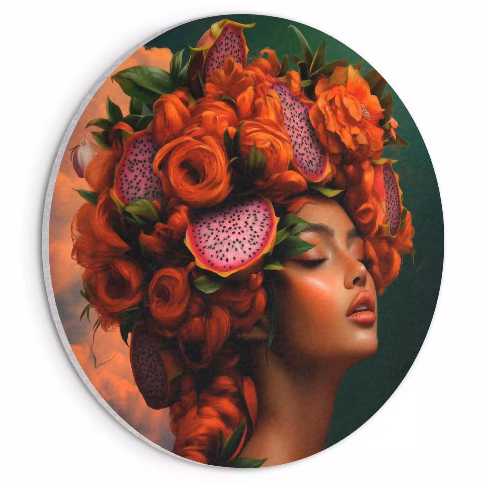 Akoestisch schilderij rond - Vrouw - Drankenfruit - Rozen — 1