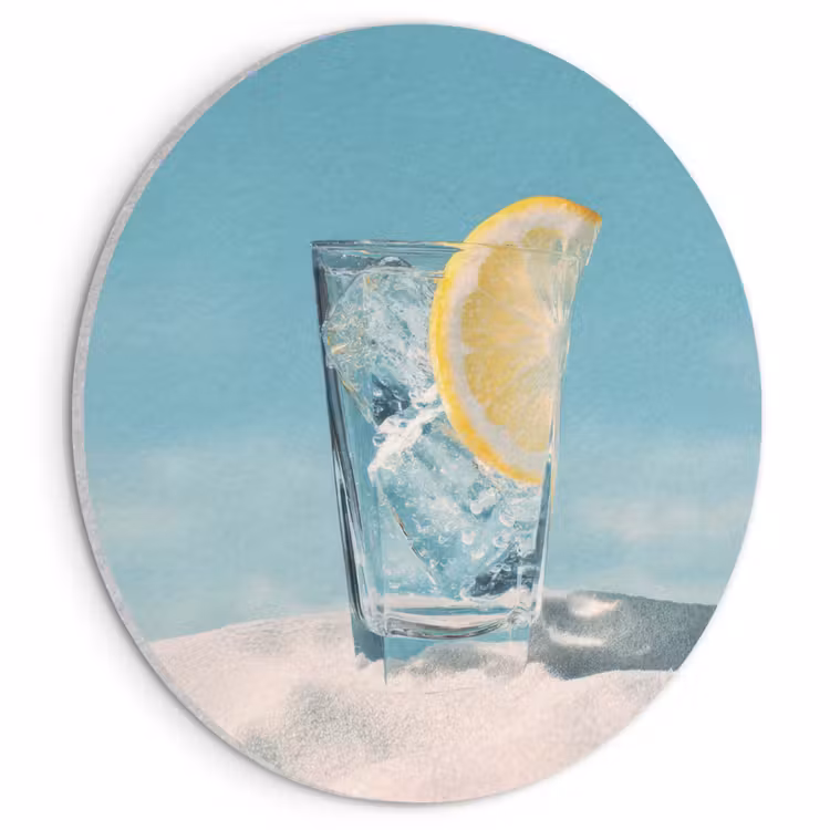 Akoestisch schilderij rond - Glas - ijsblokjes - Citroen — 1