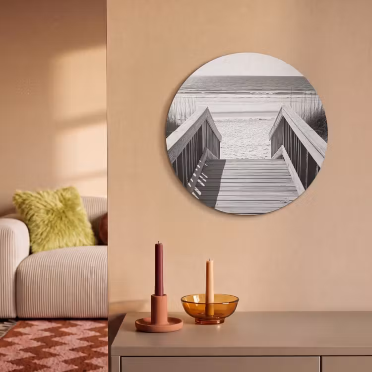 Akoestisch schilderij rond - Loopbrug - Hout - Strand - Zee — 3