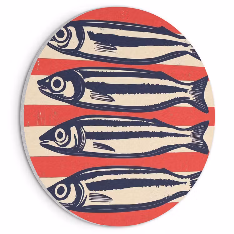Akoestisch schilderij rond - Sardines - Rood en beige strepen — 1