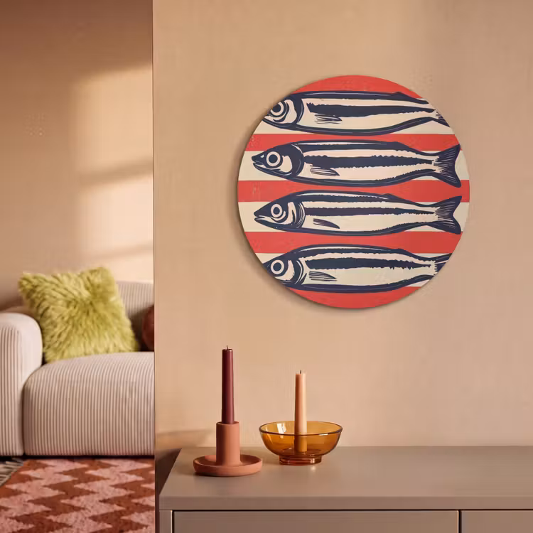 Akoestisch schilderij rond - Sardines - Rood en beige strepen — 3