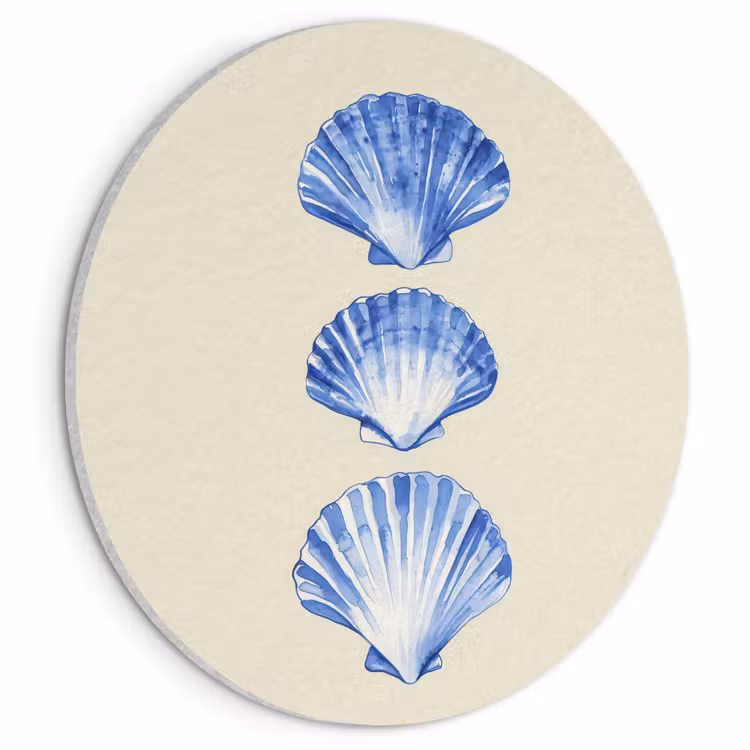 Akoestisch schilderij rond - Schelpen - Blauw - Beige — 1